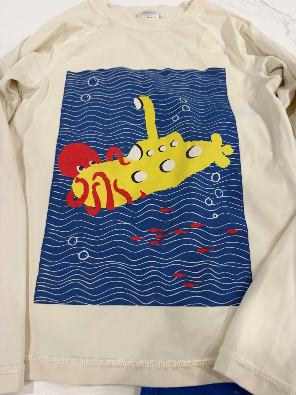 Hanna Andersson Boys Yellow Submarine & Octopus Rash Guard Swim Trunks Set Sz 8